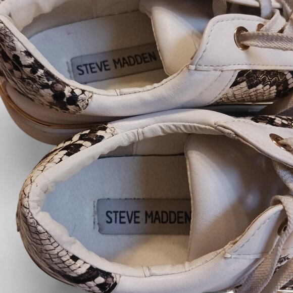Steve Madden White Gold Studded Snakeskin Fashion Vegan Sneakers Size 6.5 - Picture 10 of 15
